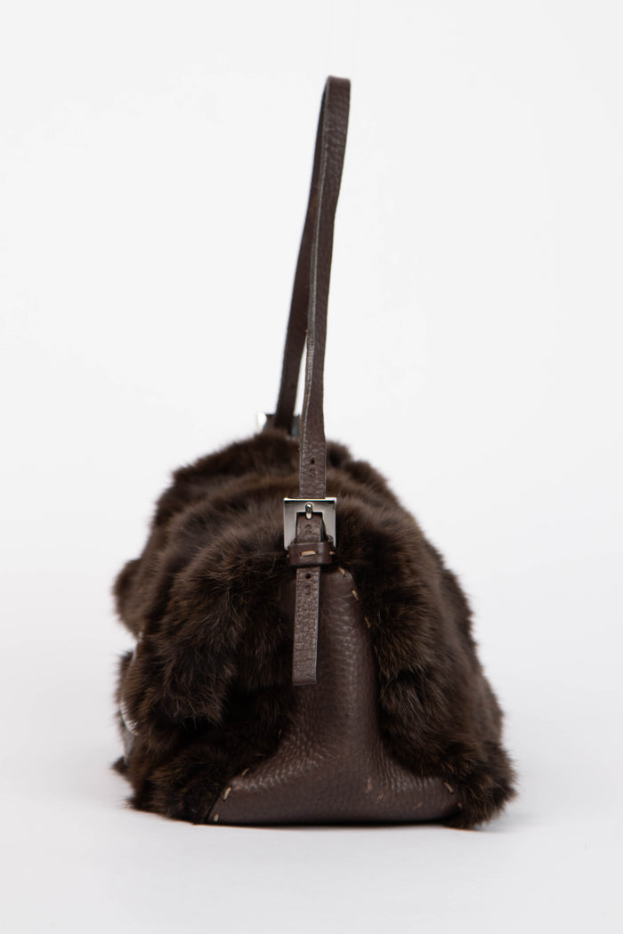 Vintage Fendi Brown Fur Selleria Mini Mamma Baguette Bag
