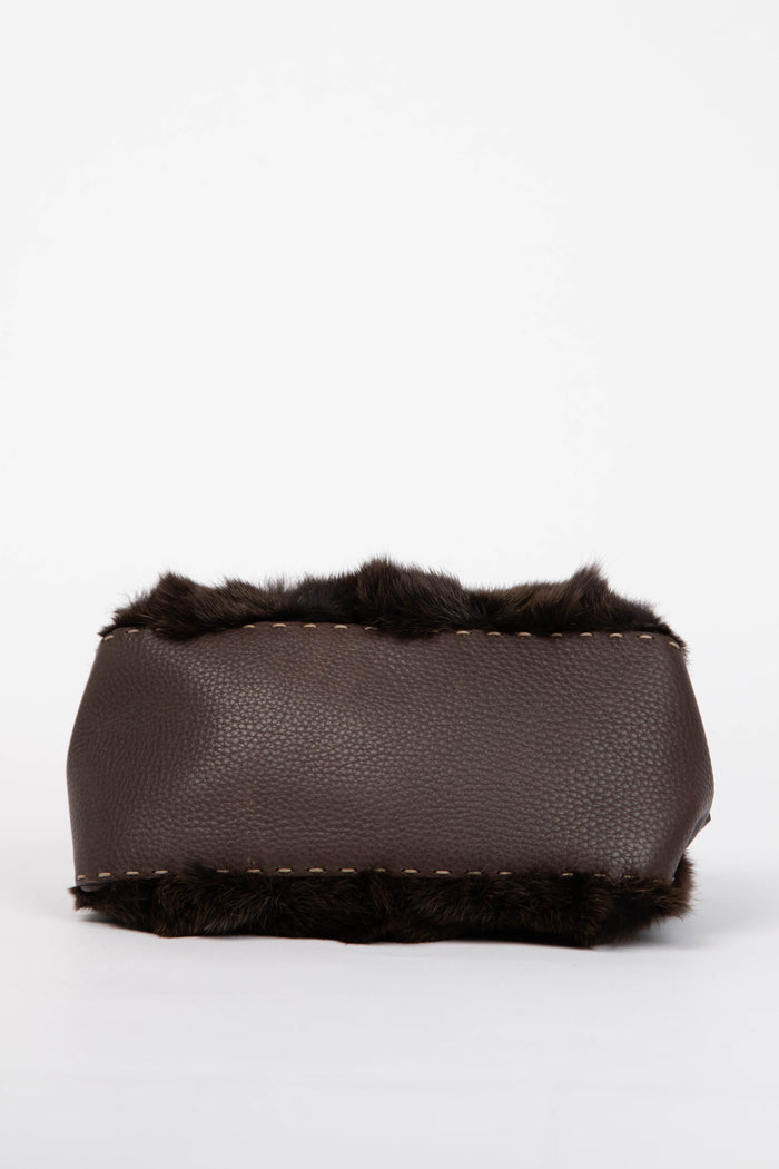 Vintage Fendi Brown Fur Selleria Mini Mamma Baguette Bag