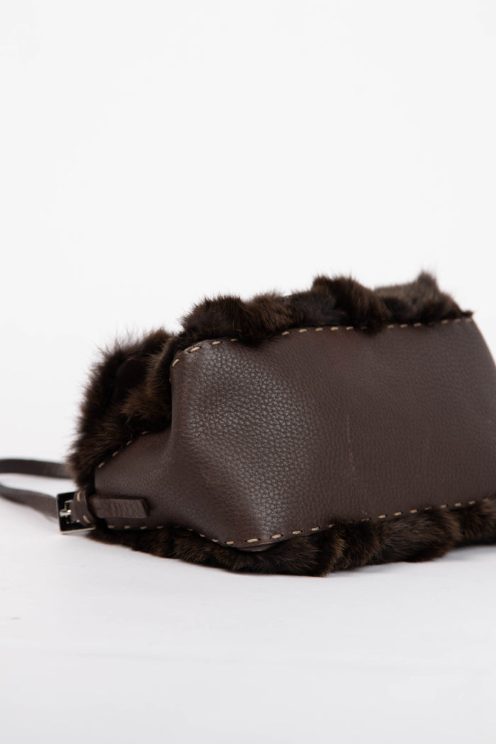 Vintage Fendi Brown Fur Selleria Mini Mamma Baguette Bag