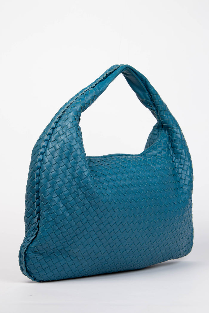 Vintage Bottega Veneta Blue Intrecciato Shoulder Bag