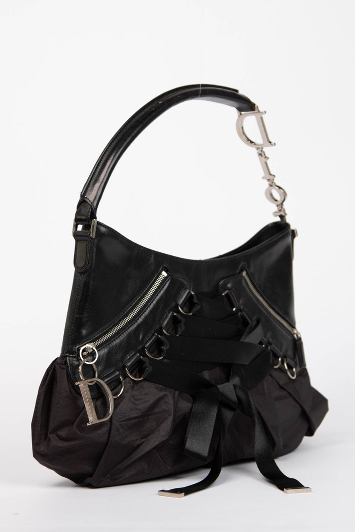 SUPER RARE Christian Dior Galliano Black Leather Ballerina Shoulder Bag