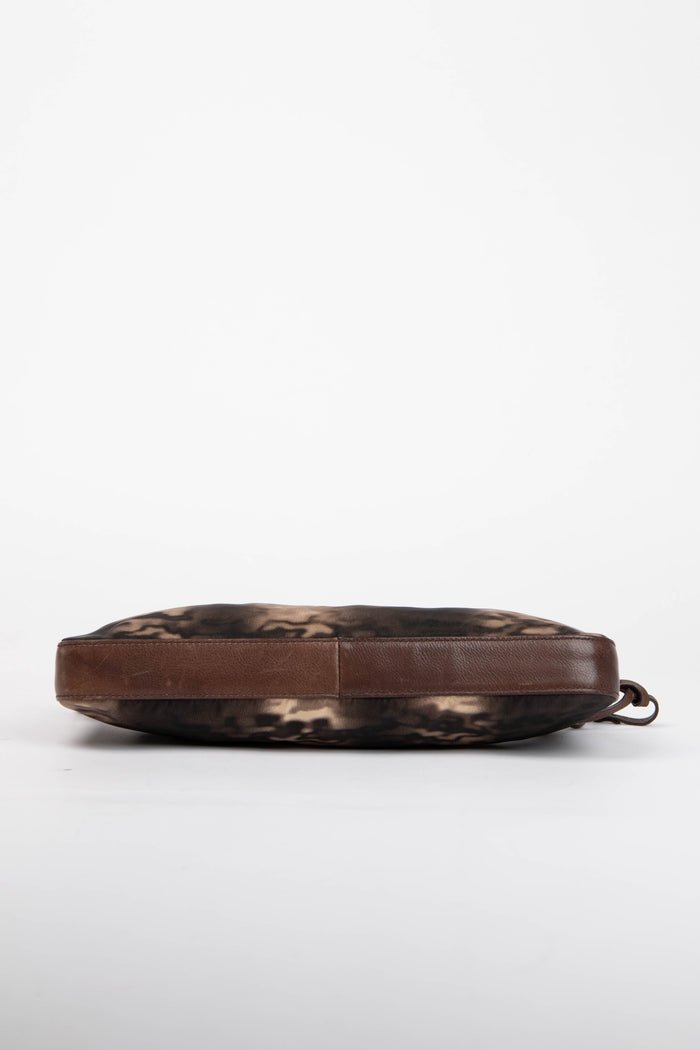 2000s Prada Brown Printed Nylon and Leather Shoulder Bag