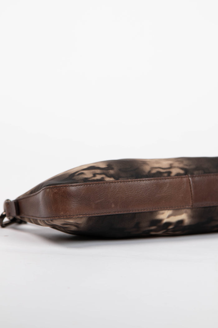 2000s Prada Brown Printed Nylon and Leather Shoulder Bag
