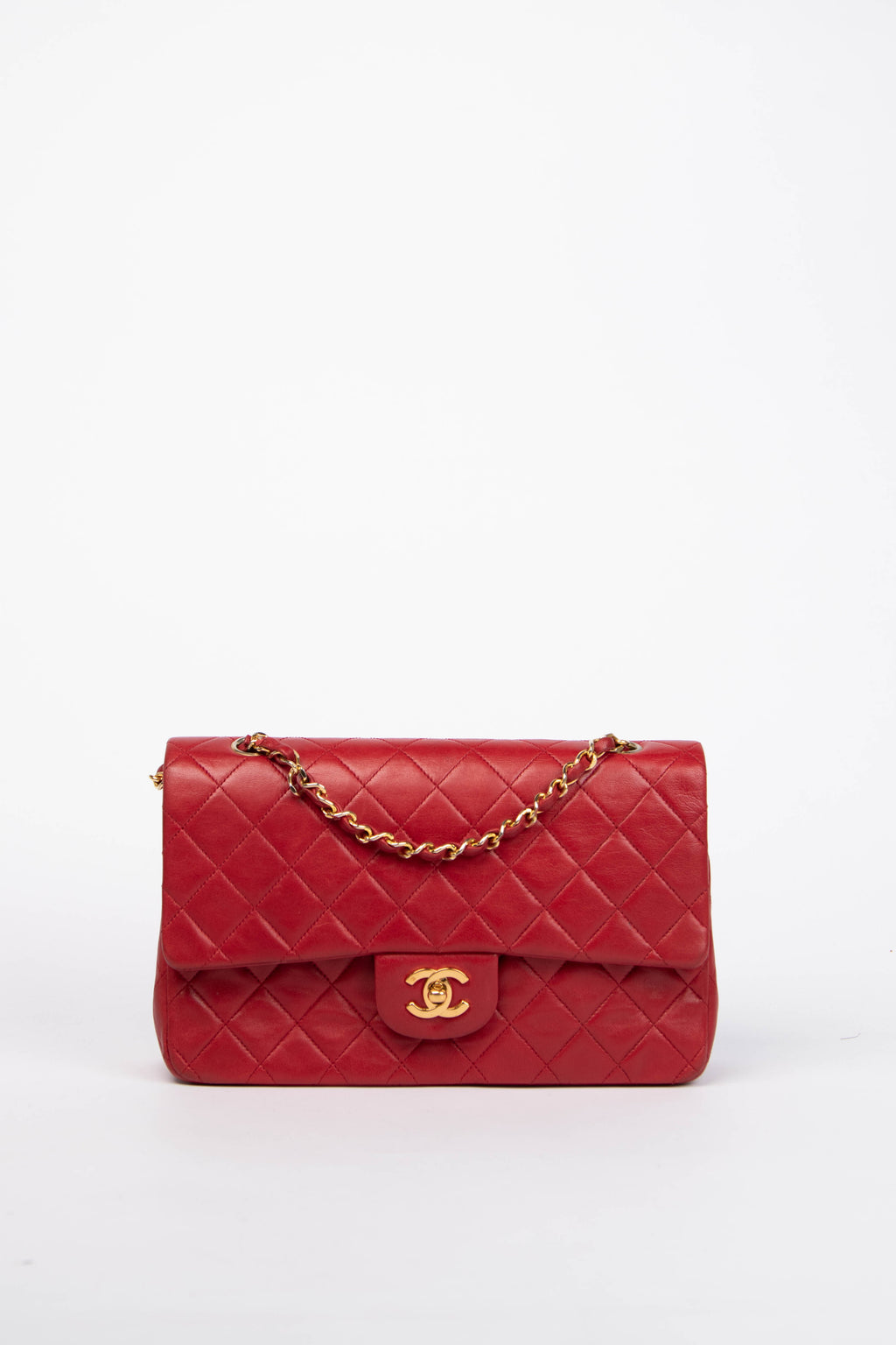 90s Chanel Red Lambskin Medium Classic Double Flap with 24K GHW