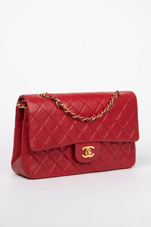 90s Chanel Red Lambskin Medium Classic Double Flap with 24K GHW