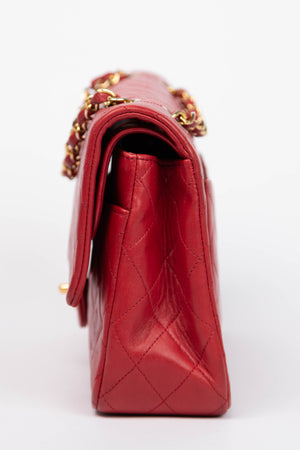 90s Chanel Red Lambskin Medium Classic Double Flap with 24K GHW