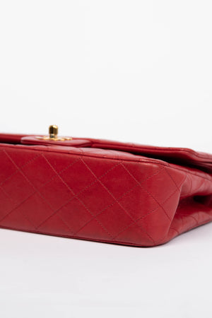 90s Chanel Red Lambskin Medium Classic Double Flap with 24K GHW