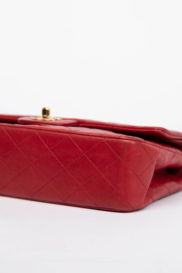 90s Chanel Red Lambskin Medium Classic Double Flap with 24K GHW