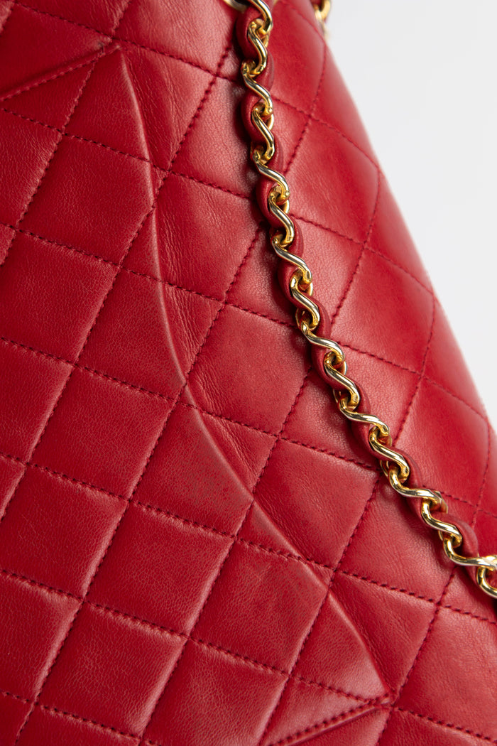 90s Chanel Red Lambskin Medium Classic Double Flap with 24K GHW