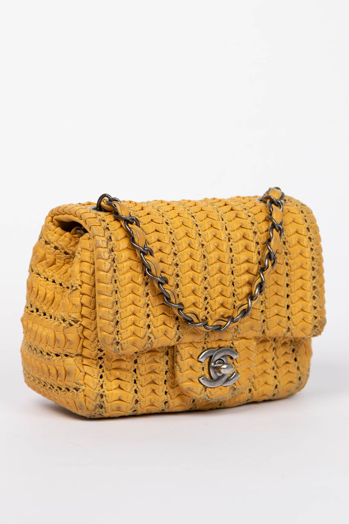2015 Chanel Yellow Lambskin Paris Seoul Crochet Mini Square Flap Bag