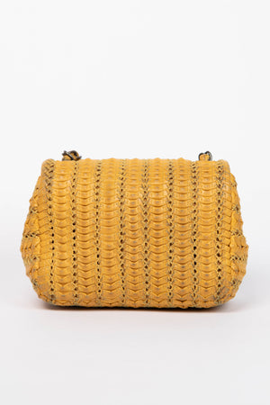 2015 Chanel Yellow Lambskin Paris Seoul Crochet Mini Square Flap Bag