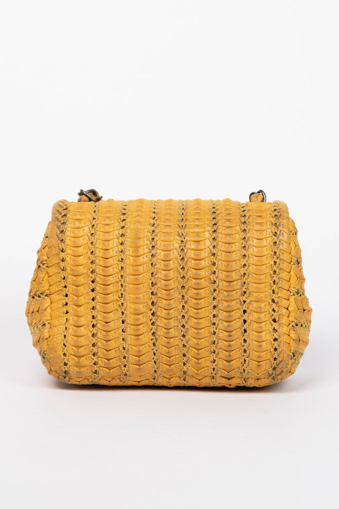 2015 Chanel Yellow Lambskin Paris Seoul Crochet Mini Square Flap Bag