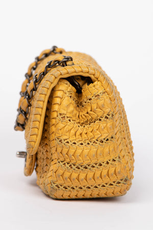 2015 Chanel Yellow Lambskin Paris Seoul Crochet Mini Square Flap Bag