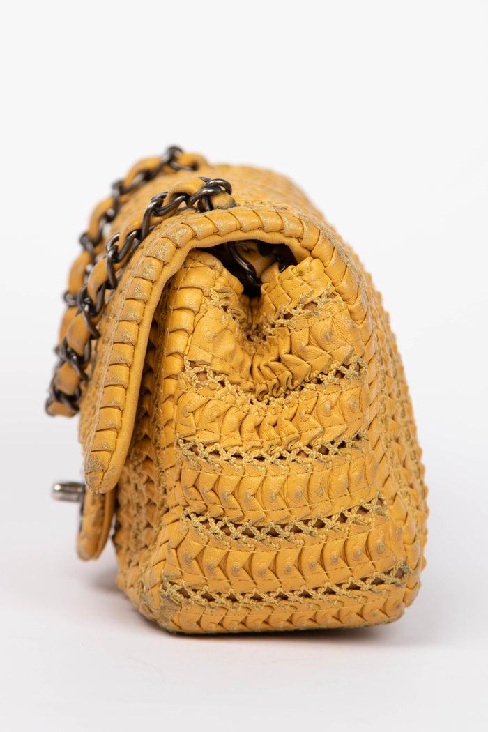 2015 Chanel Yellow Lambskin Paris Seoul Crochet Mini Square Flap Bag
