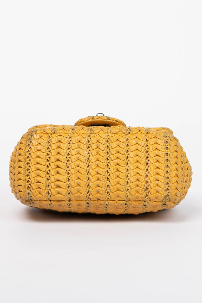 2015 Chanel Yellow Lambskin Paris Seoul Crochet Mini Square Flap Bag