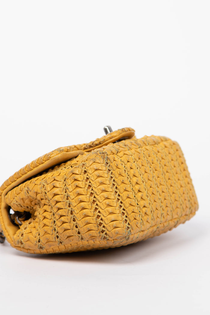 2015 Chanel Yellow Lambskin Paris Seoul Crochet Mini Square Flap Bag