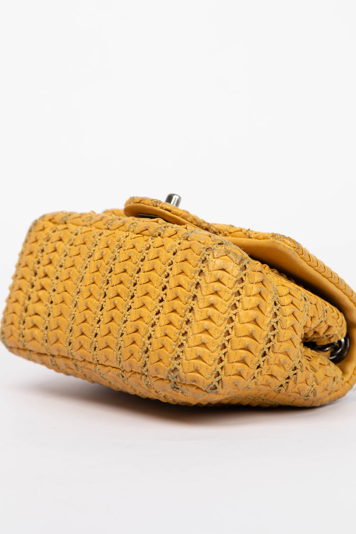 2015 Chanel Yellow Lambskin Paris Seoul Crochet Mini Square Flap Bag