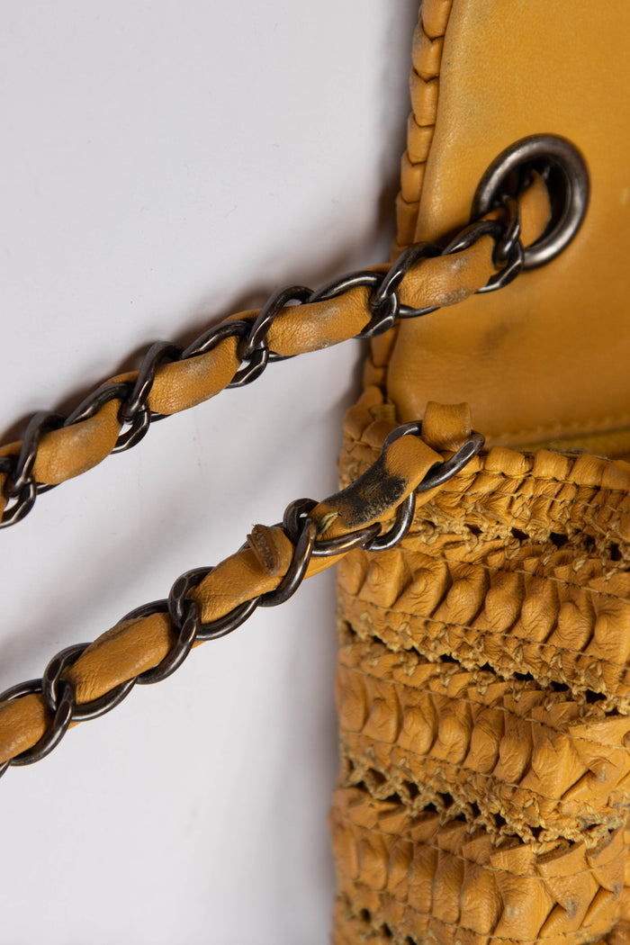 2015 Chanel Yellow Lambskin Paris Seoul Crochet Mini Square Flap Bag