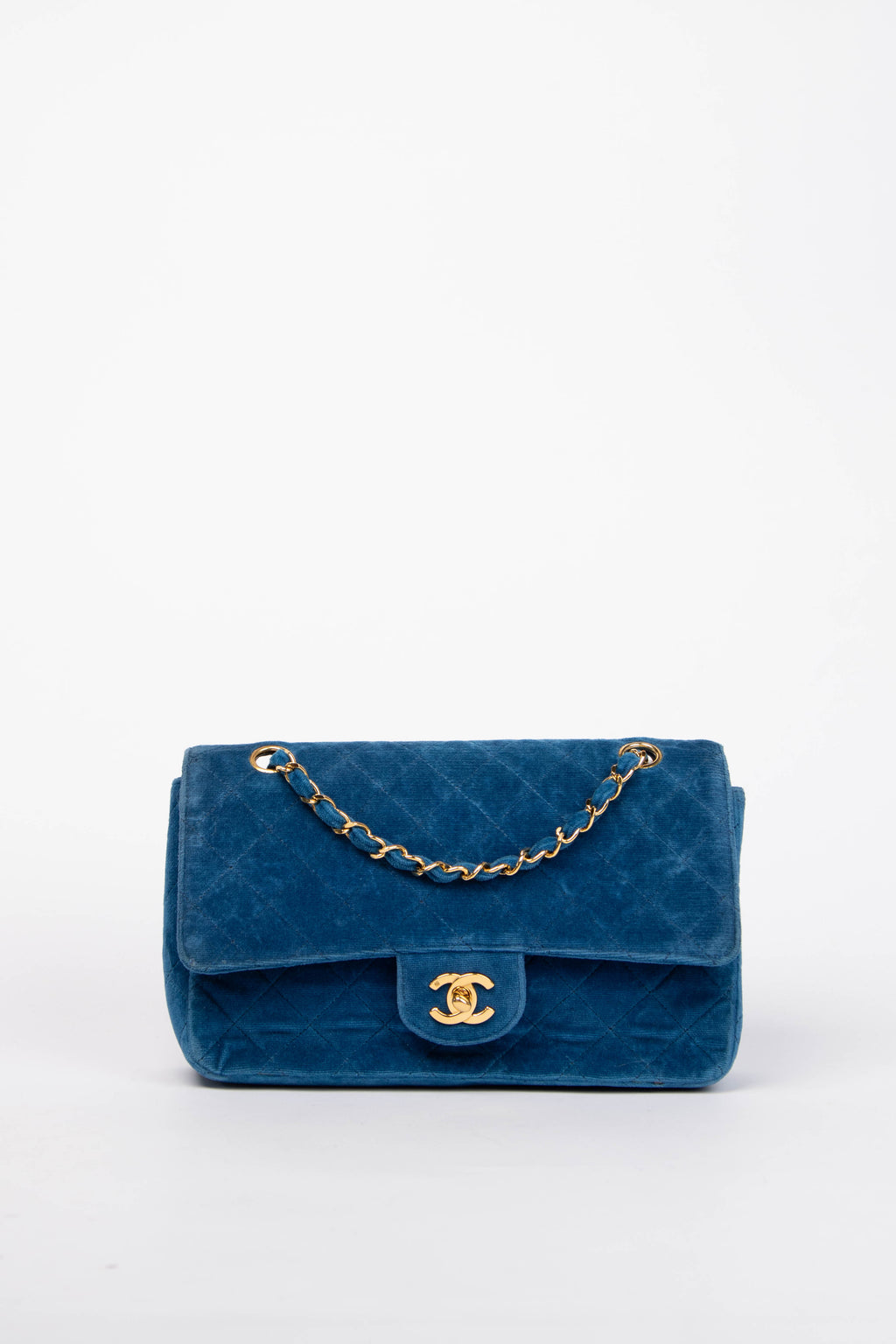 Vintage Chanel Blue Velvet Medium Single Flap Bag