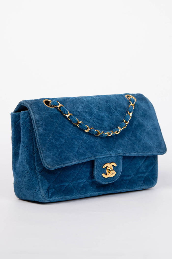 Vintage Chanel Blue Velvet Medium Single Flap Bag