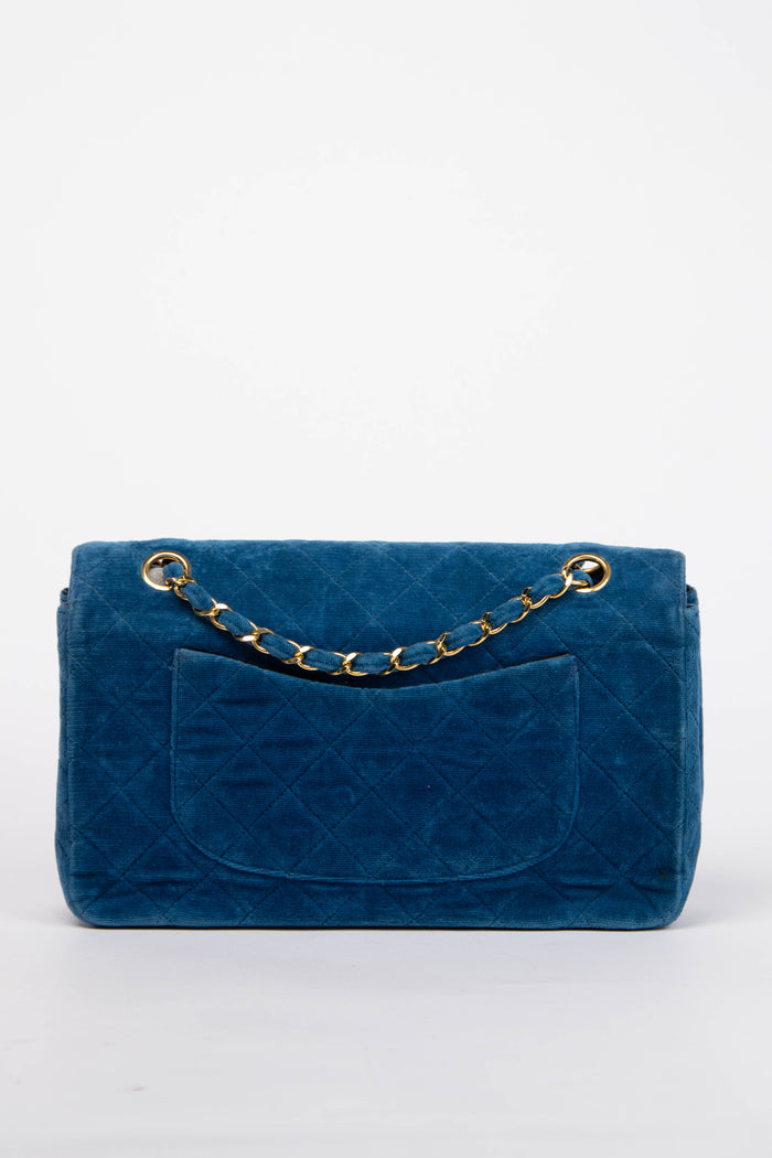 Vintage Chanel Blue Velvet Medium Single Flap Bag
