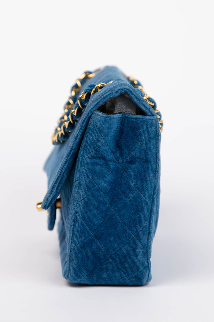Vintage Chanel Blue Velvet Medium Single Flap Bag