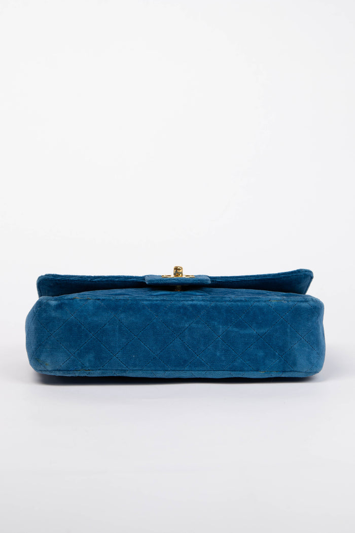 Vintage Chanel Blue Velvet Medium Single Flap Bag