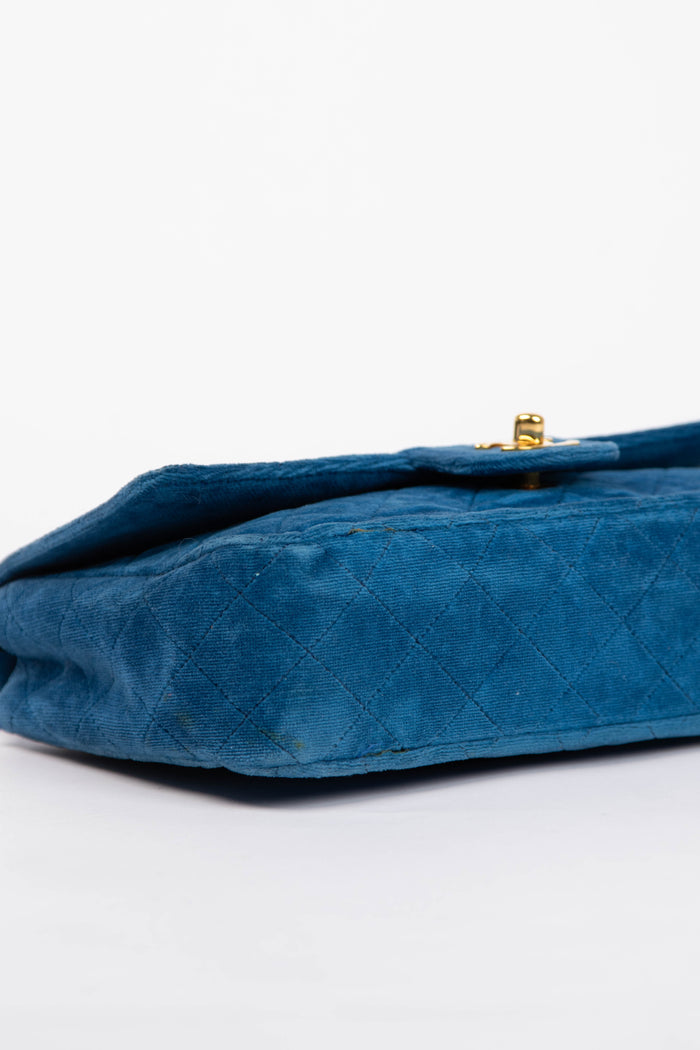 Vintage Chanel Blue Velvet Medium Single Flap Bag