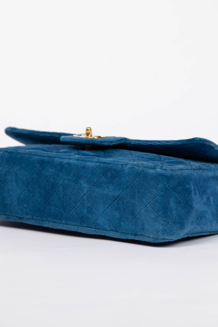 Vintage Chanel Blue Velvet Medium Single Flap Bag