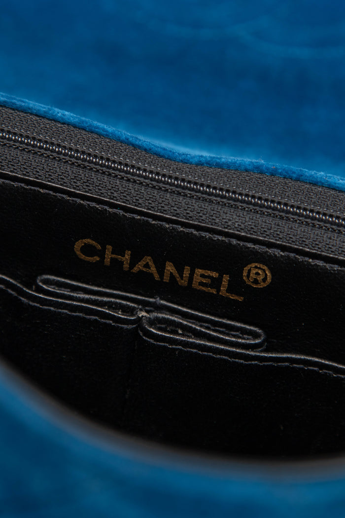 Vintage Chanel Blue Velvet Medium Single Flap Bag