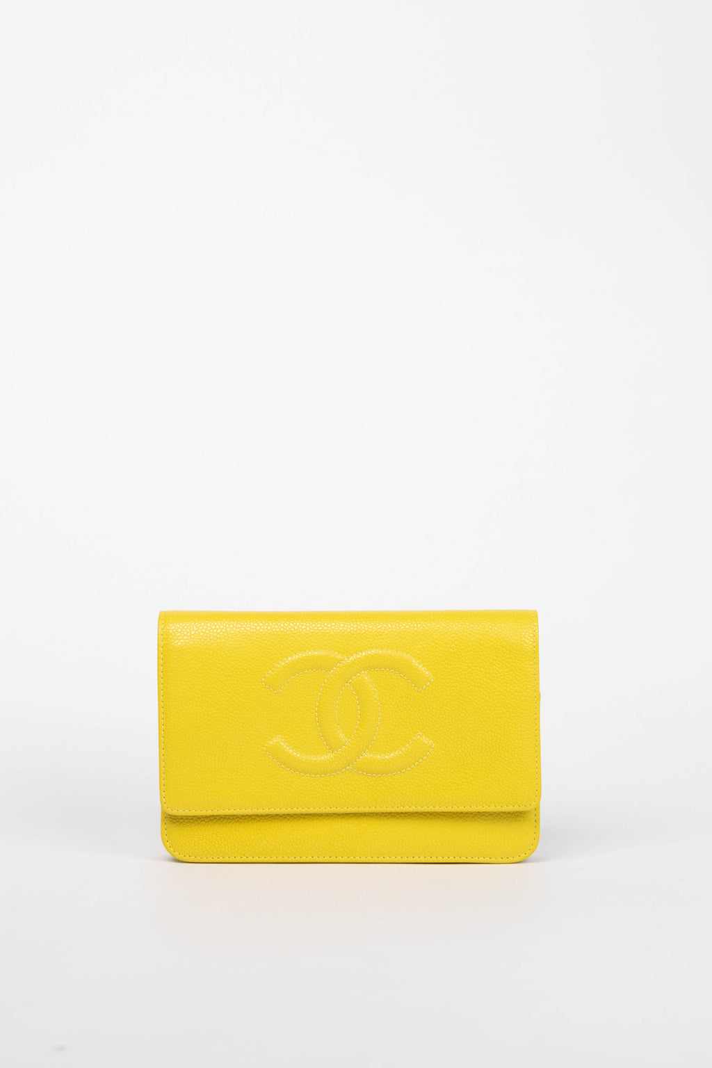 2014 Chanel Yellow CC Caviar Leather Wallet on Chain