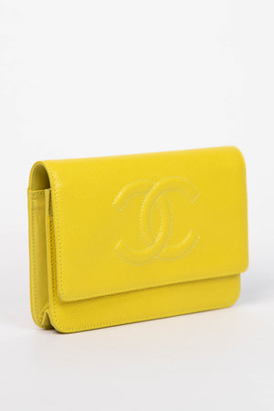 2014 Chanel Yellow CC Caviar Leather Wallet on Chain