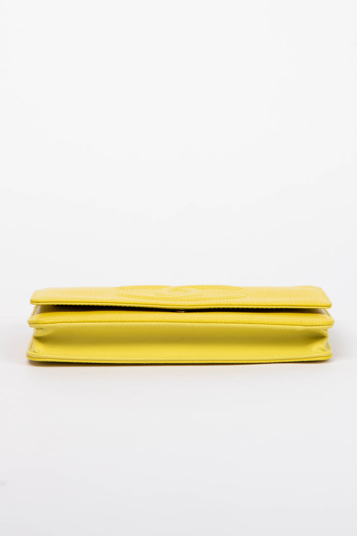 2014 Chanel Yellow CC Caviar Leather Wallet on Chain