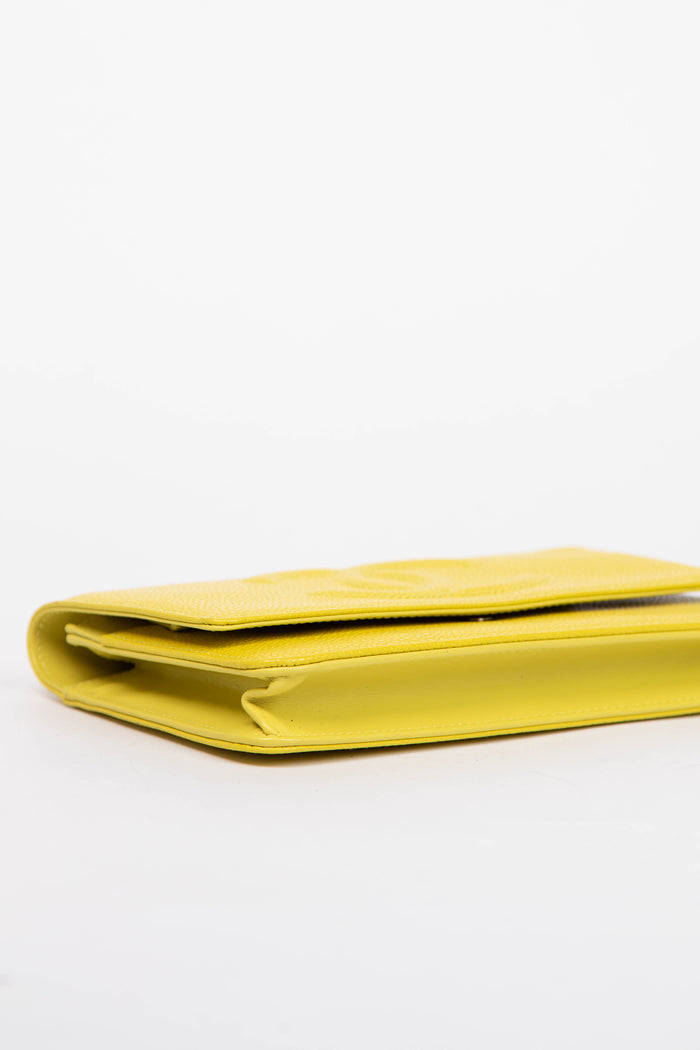 2014 Chanel Yellow CC Caviar Leather Wallet on Chain