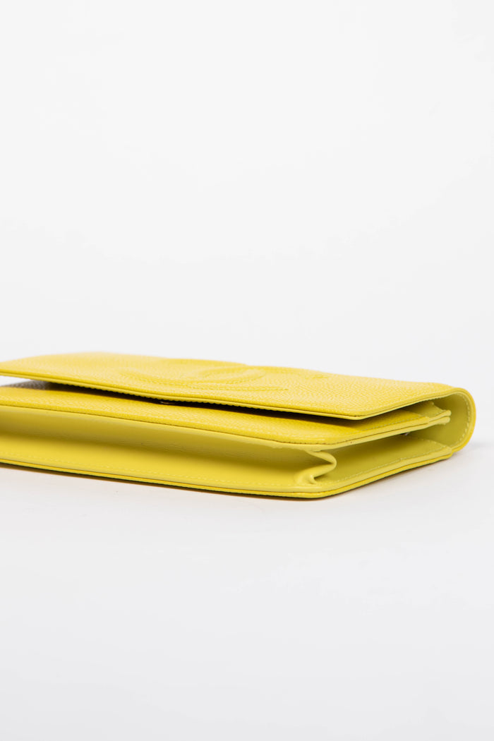 2014 Chanel Yellow CC Caviar Leather Wallet on Chain