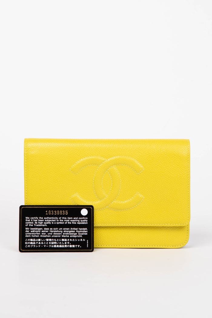2014 Chanel Yellow CC Caviar Leather Wallet on Chain