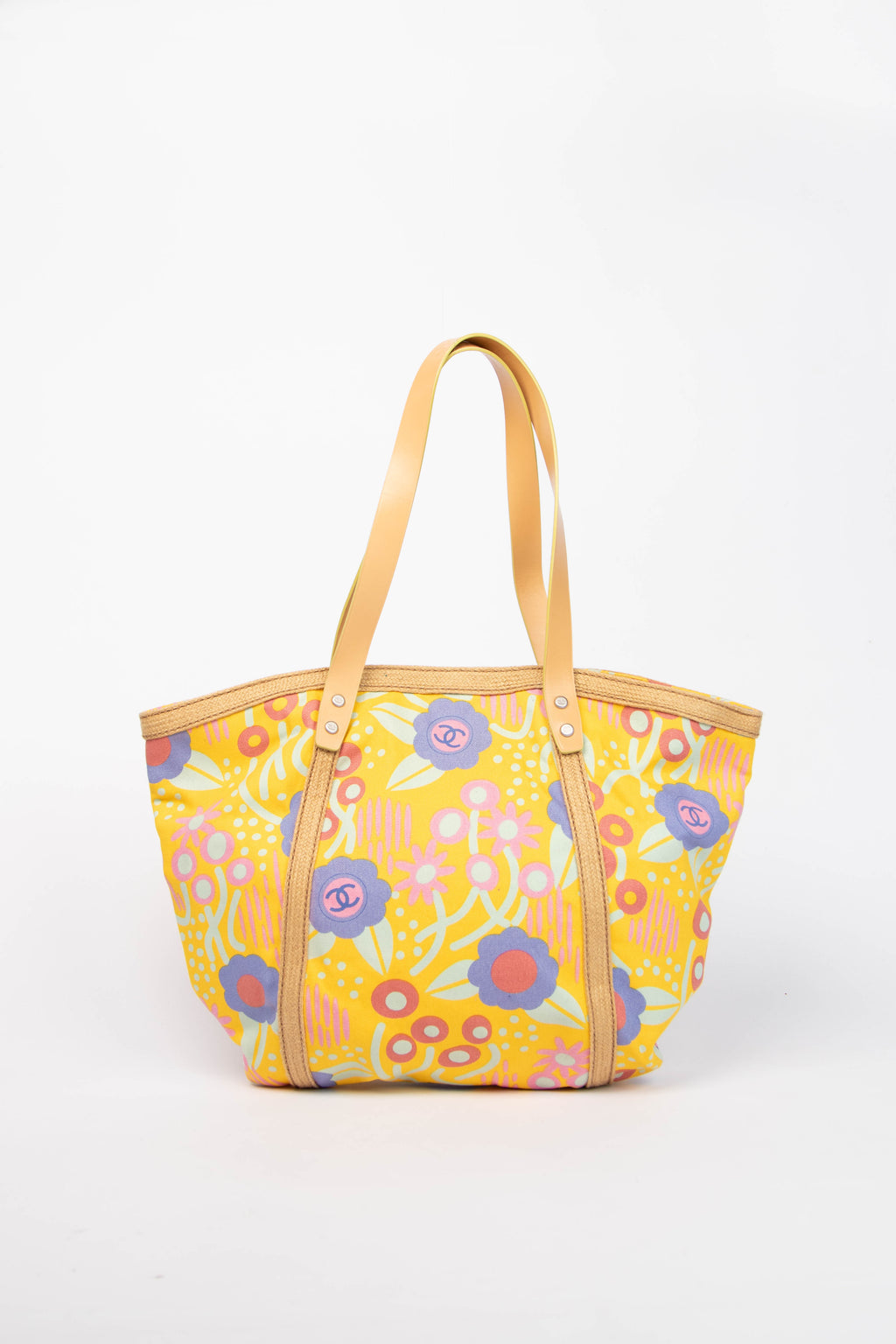 2000s Chanel Yellow Floral Canvas Tote Bag