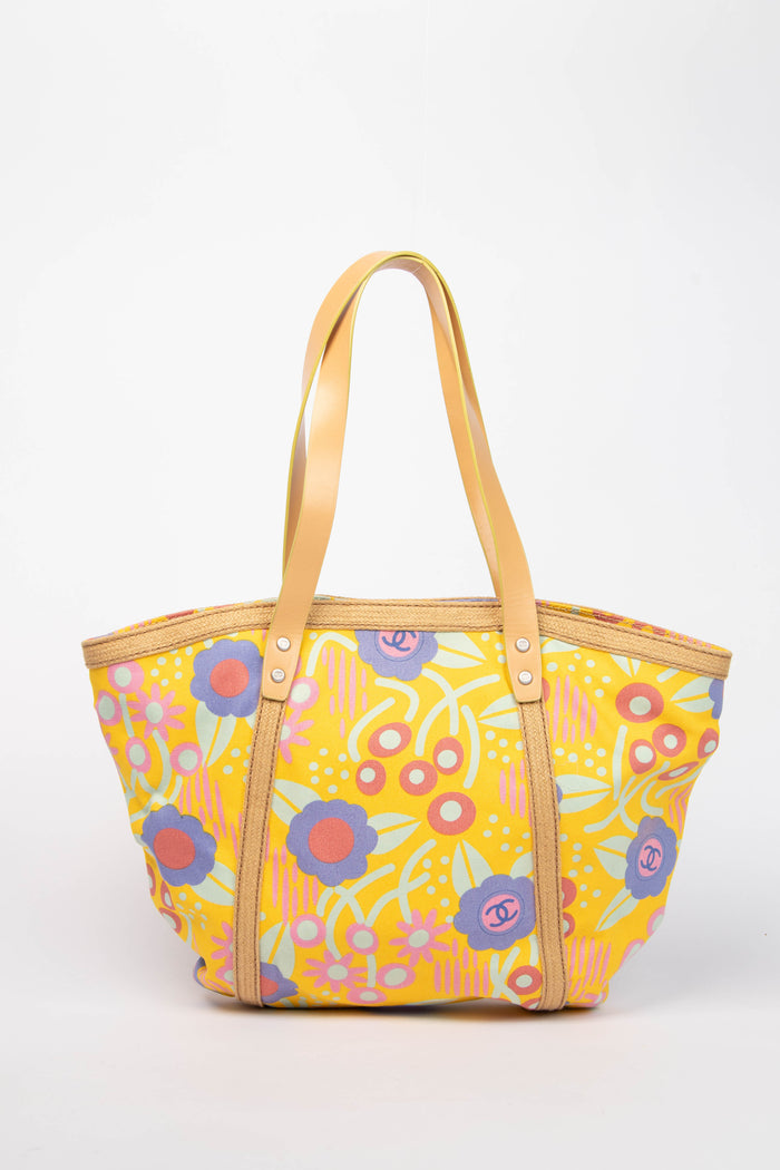 2000s Chanel Yellow Floral Canvas Tote Bag