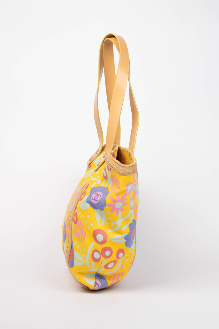 2000s Chanel Yellow Floral Canvas Tote Bag