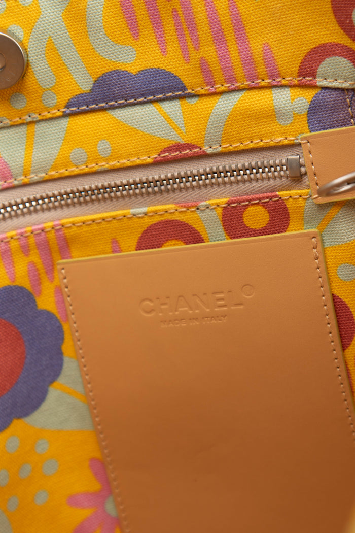 2000s Chanel Yellow Floral Canvas Tote Bag