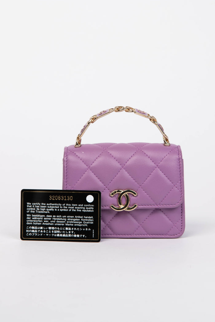 2020s Chanel Purple Caviar Leather Coco Mini Top Handle