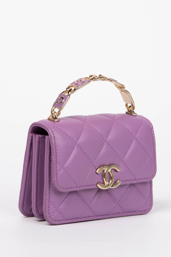 2020s Chanel Purple Caviar Leather Coco Mini Top Handle