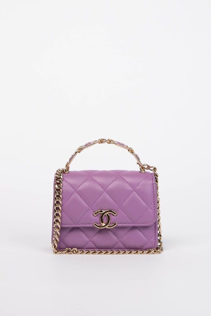 2020s Chanel Purple Caviar Leather Coco Mini Top Handle