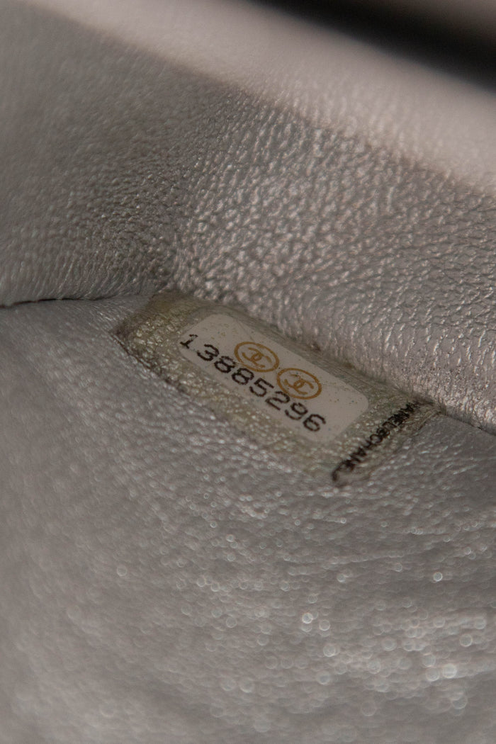 RARE Chanel Silver Lambskin Medium Double Flap Shoulder Bag