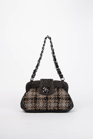 2000s Chanel Grey Tweed Frame Shoulder Bag