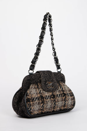 2000s Chanel Grey Tweed Frame Shoulder Bag