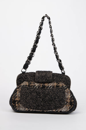 2000s Chanel Grey Tweed Frame Shoulder Bag
