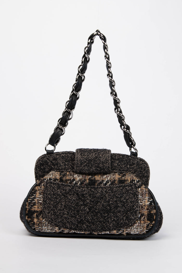 2000s Chanel Grey Tweed Frame Shoulder Bag