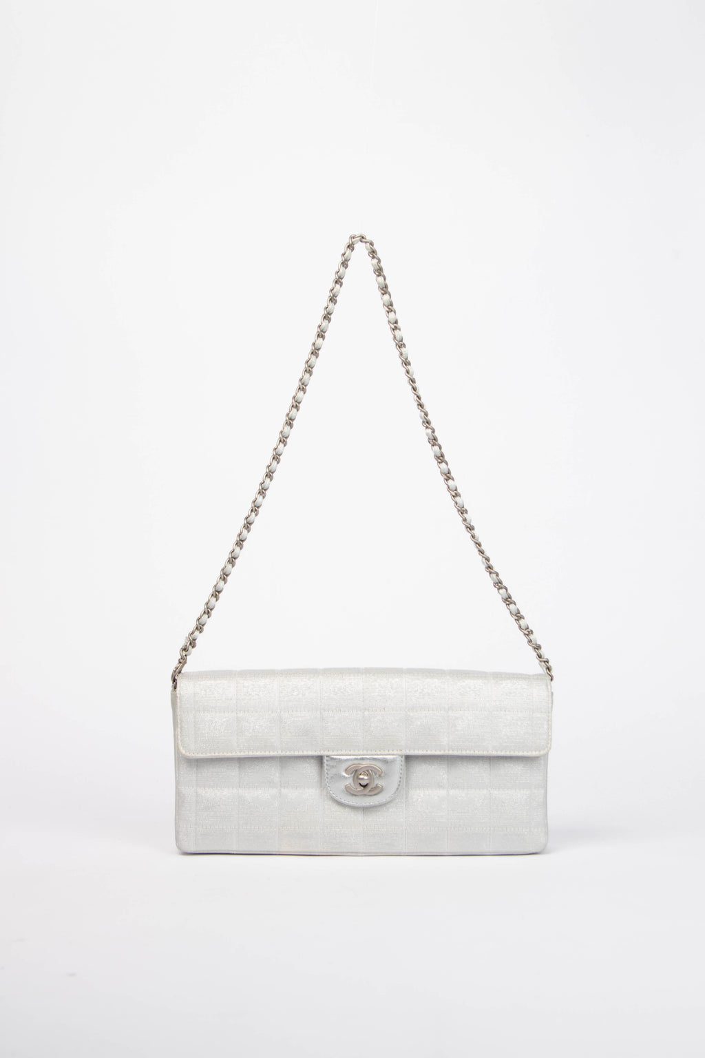 2000s Chanel Silver Travel Line East West Shoulder Bag