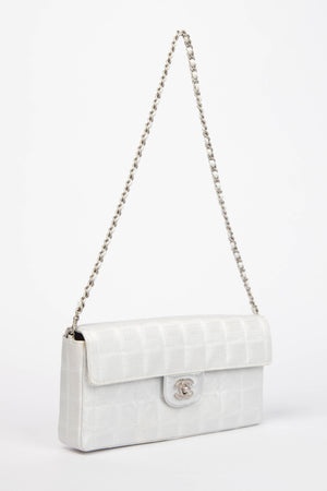 2000s Chanel Silver Travel Line East West Shoulder Bag
